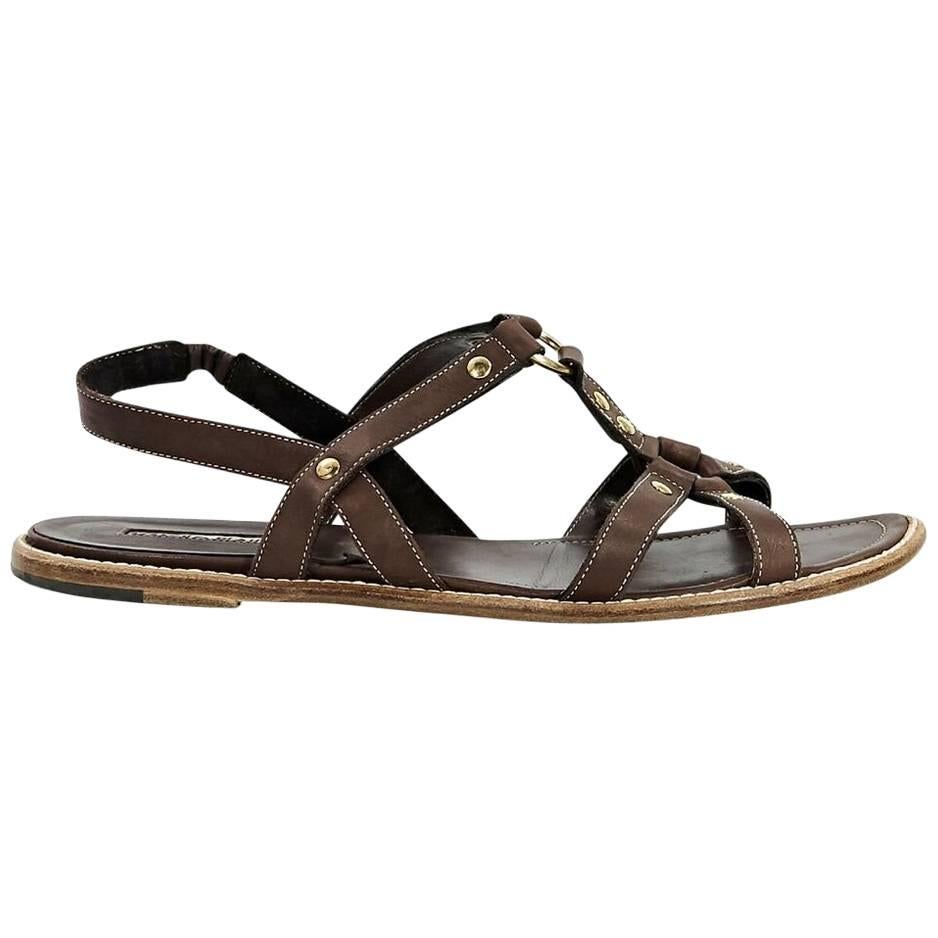 Brown Manolo Blahnik Strappy Leather Sandals