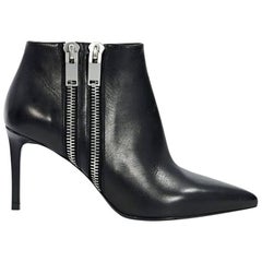 Black Saint Laurent Double Zip Leather Ankle Boots