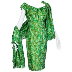 Vintage Mr Blackwell Off-Shoulder Snake Print Cocktail Dress and Wrap, 1960s