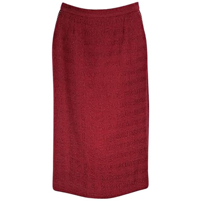 Red Chanel Wool Skirt