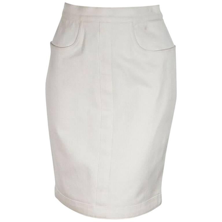 White Chanel Denim Cotton Skirt