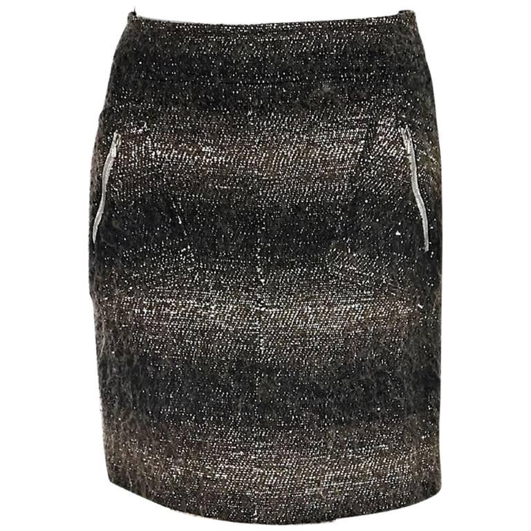 Black & Brown Chanel Wool Mini Skirt