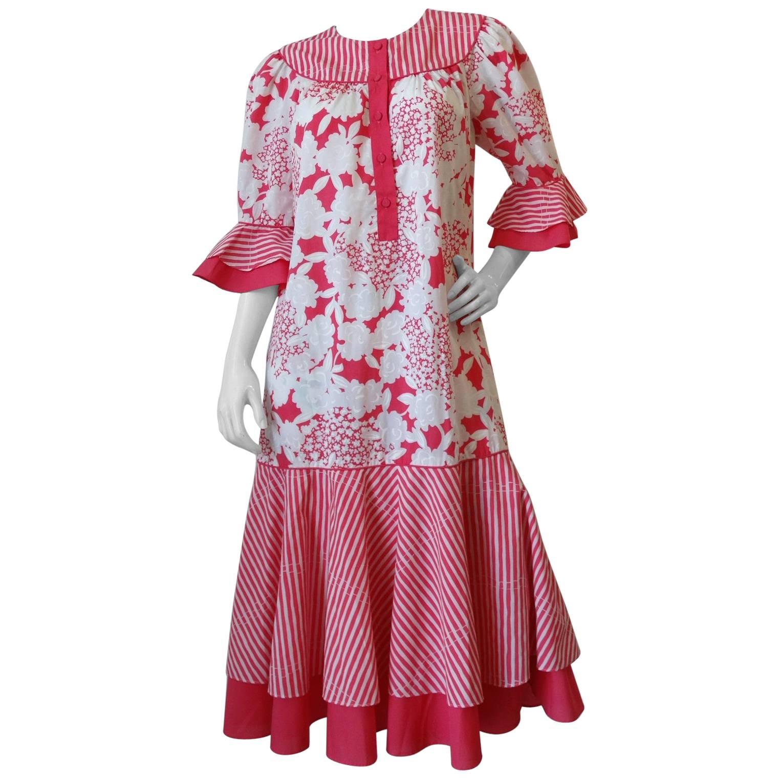 1980s Tori Richard Floral Stripe Dress