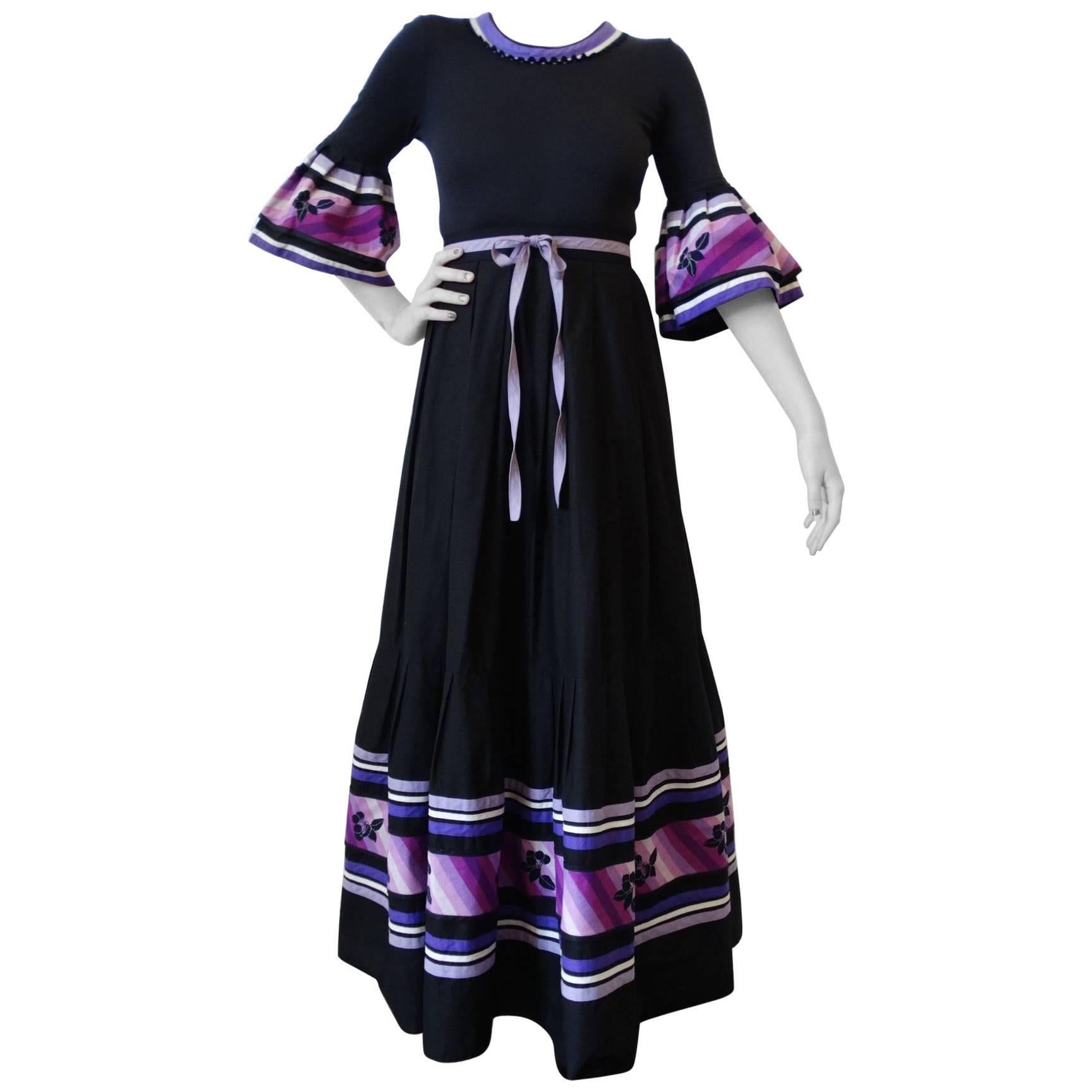 1980s Yves Saint Laurent Bell Sleeve Maxi Dress