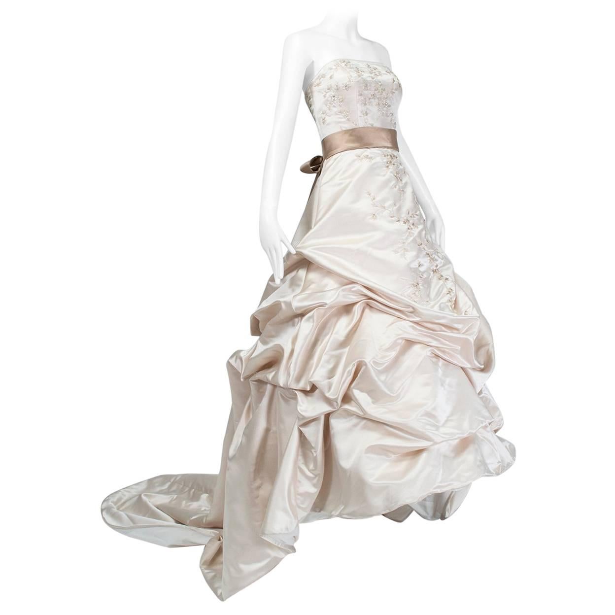 Oleg Cassini Strapless Swarovski Crystal Chapel Train Wedding Gown, 2000s