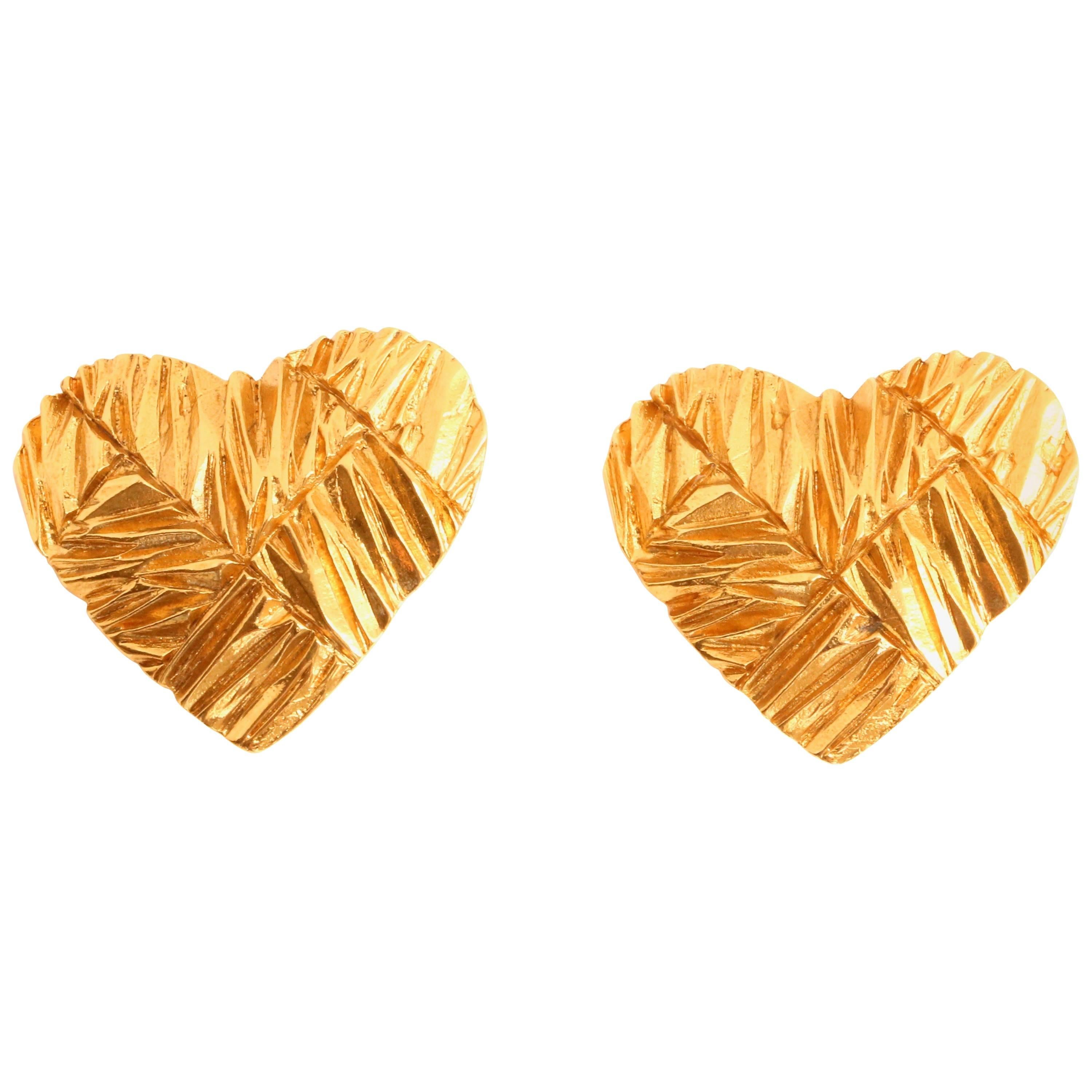 1980's YVES SAINT LAURENT gilt heart earrings