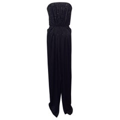 Yves Saint Laurent Black Silk Beaded Strapless Evening Gown 