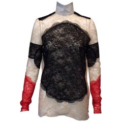 Black, Red, Ivory And Nude Lace High-Collared Givenchy Long-Sleeve Top Sz36(Us4)