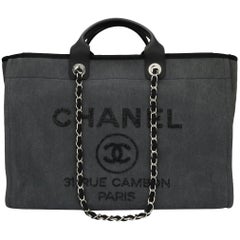 CHANEL Deauville Tote Large Grey Sequins Canvas with Silver Hardware 2017