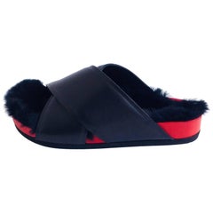 Celine Fur-Lined Black And red Leather Slides Sz37 (Us7)