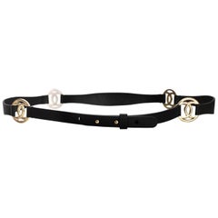 Chanel Black Leather & Pale Goldtone CC Belt Sz 85