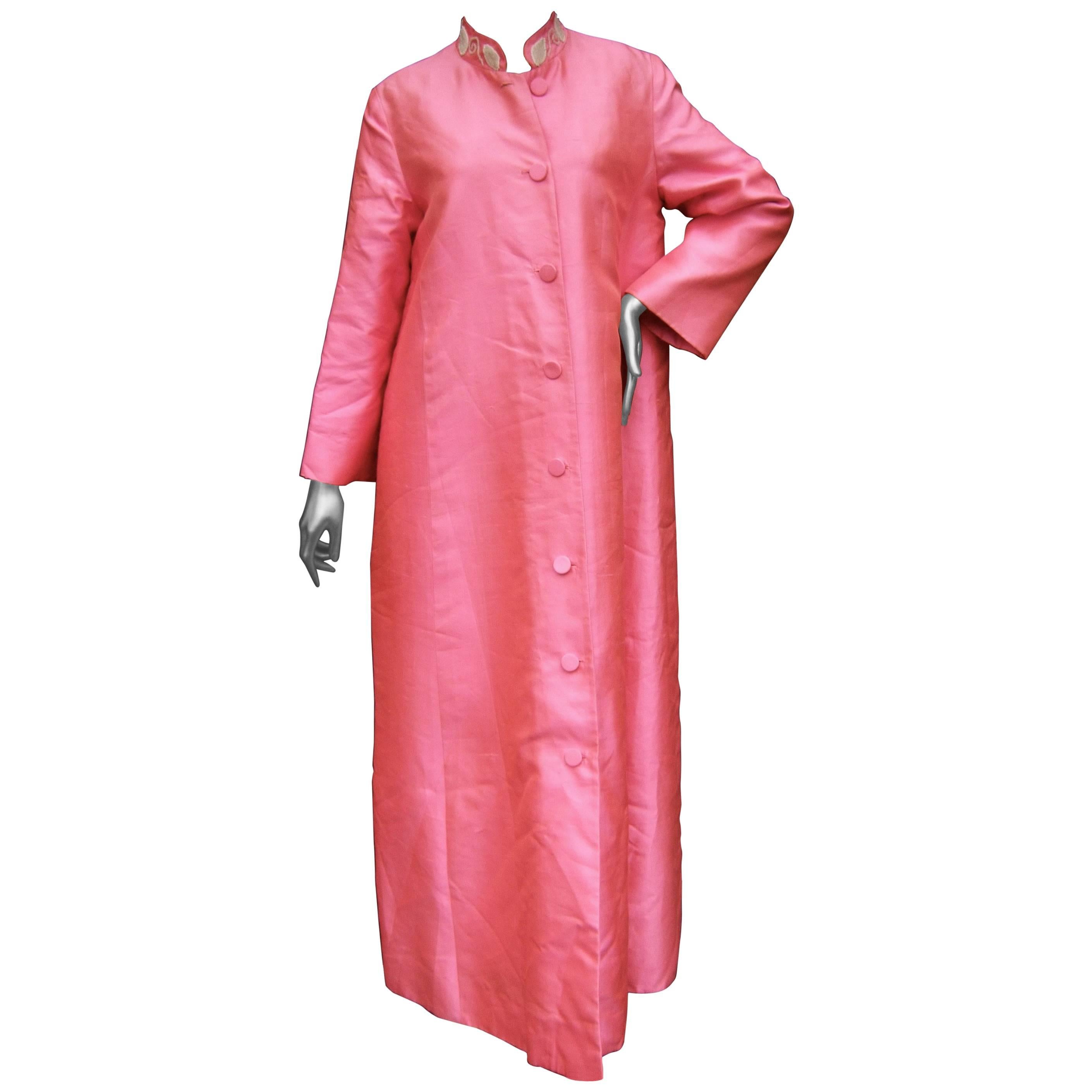 1960s Opulent Pink Silk Shantung Opera Coat 