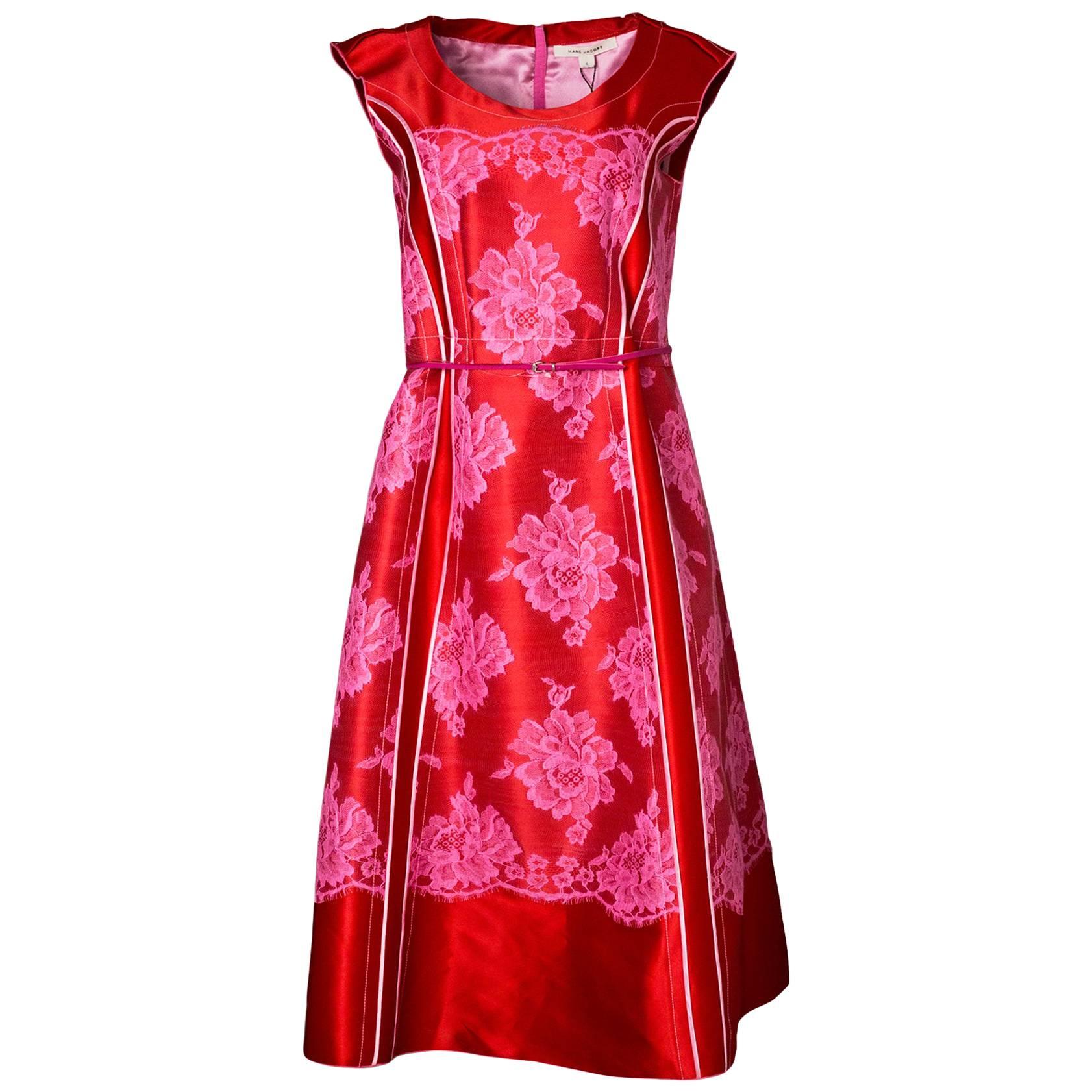 Marc Jacobs Red & Pink Lace Sleeveless Dress 