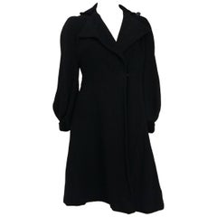 Black Wool Coat with Velvet Trim, 1930s