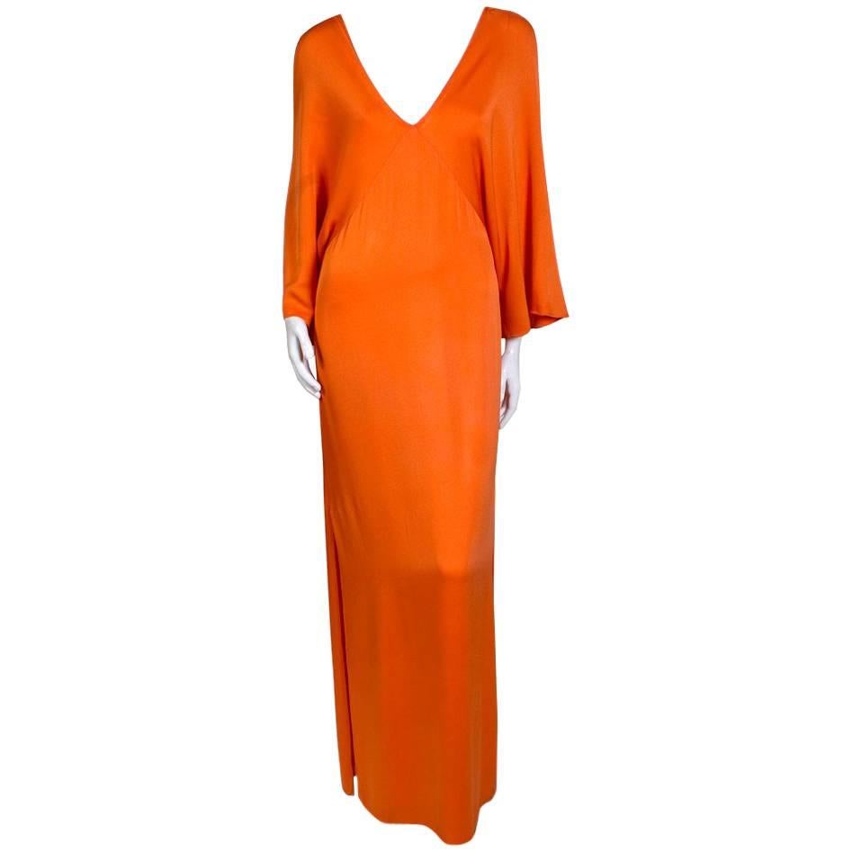 Halston Orange Silk Dress with Batwing Sleeve circa 1970s