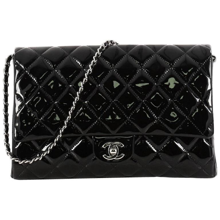 Chanel Patent Square Quilt Clutch w/ Chain