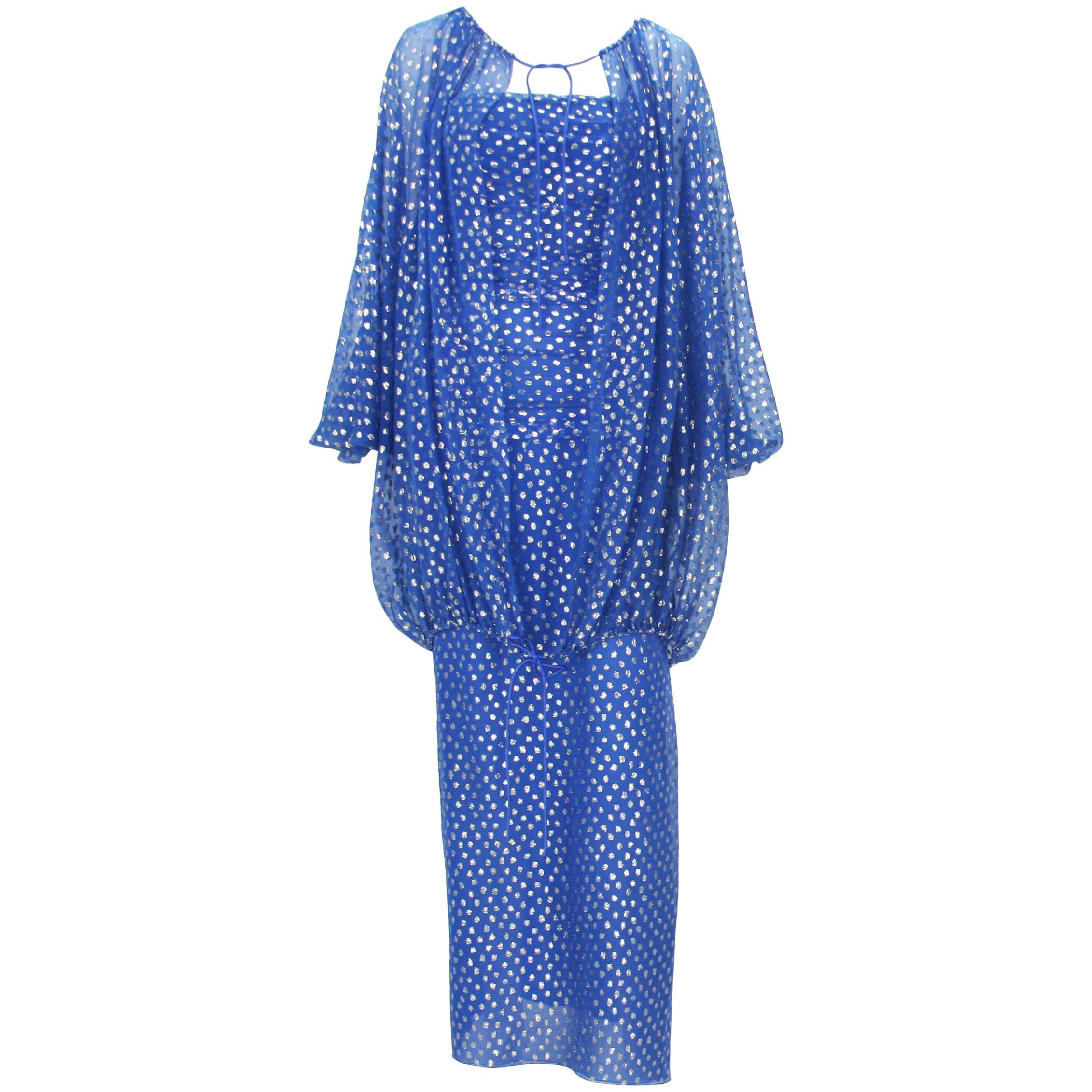 Christian Dior Paris F/W 1976 Numbered Polka Dot Blue Sheer Dress Set