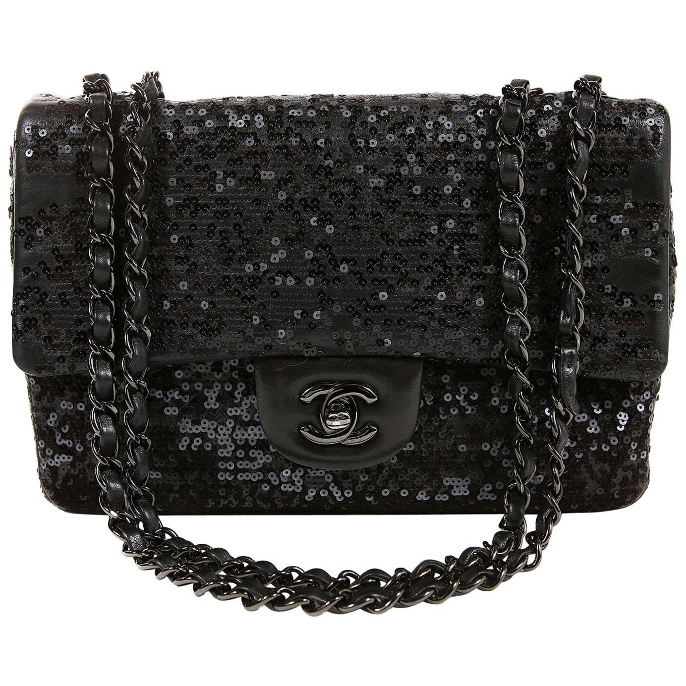 Chanel Black Sequin Single Flap Medium Bag at 1stDibs  chanel black sequin  bag, chanel sequin bag, black sequin chanel bag