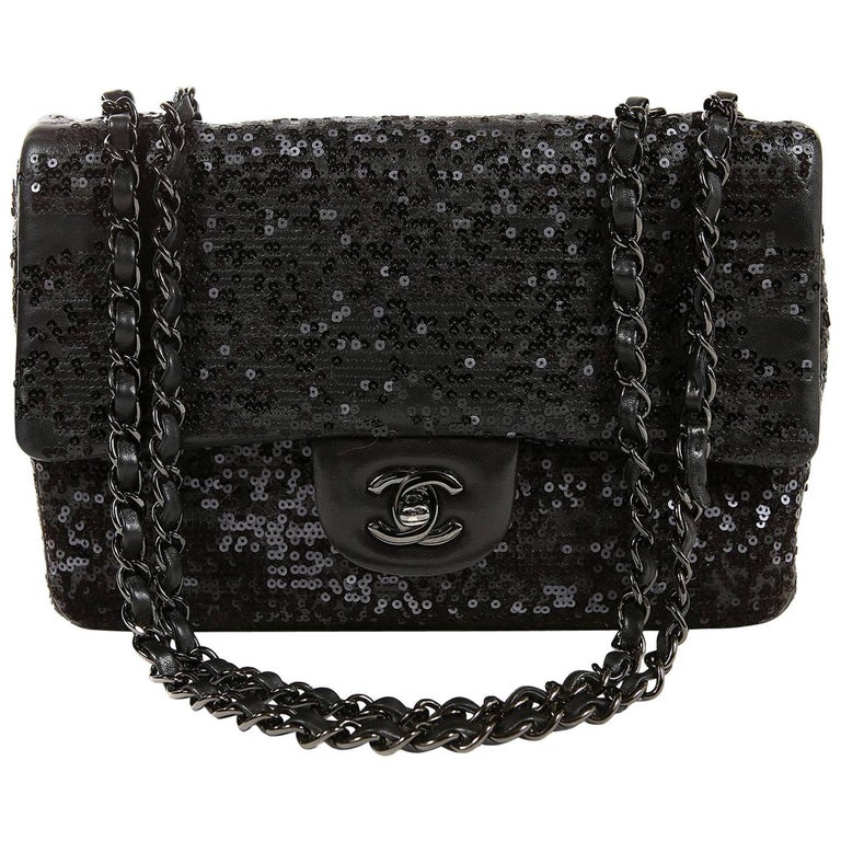 Chanel Black Sequin Single Flap Medium Bag