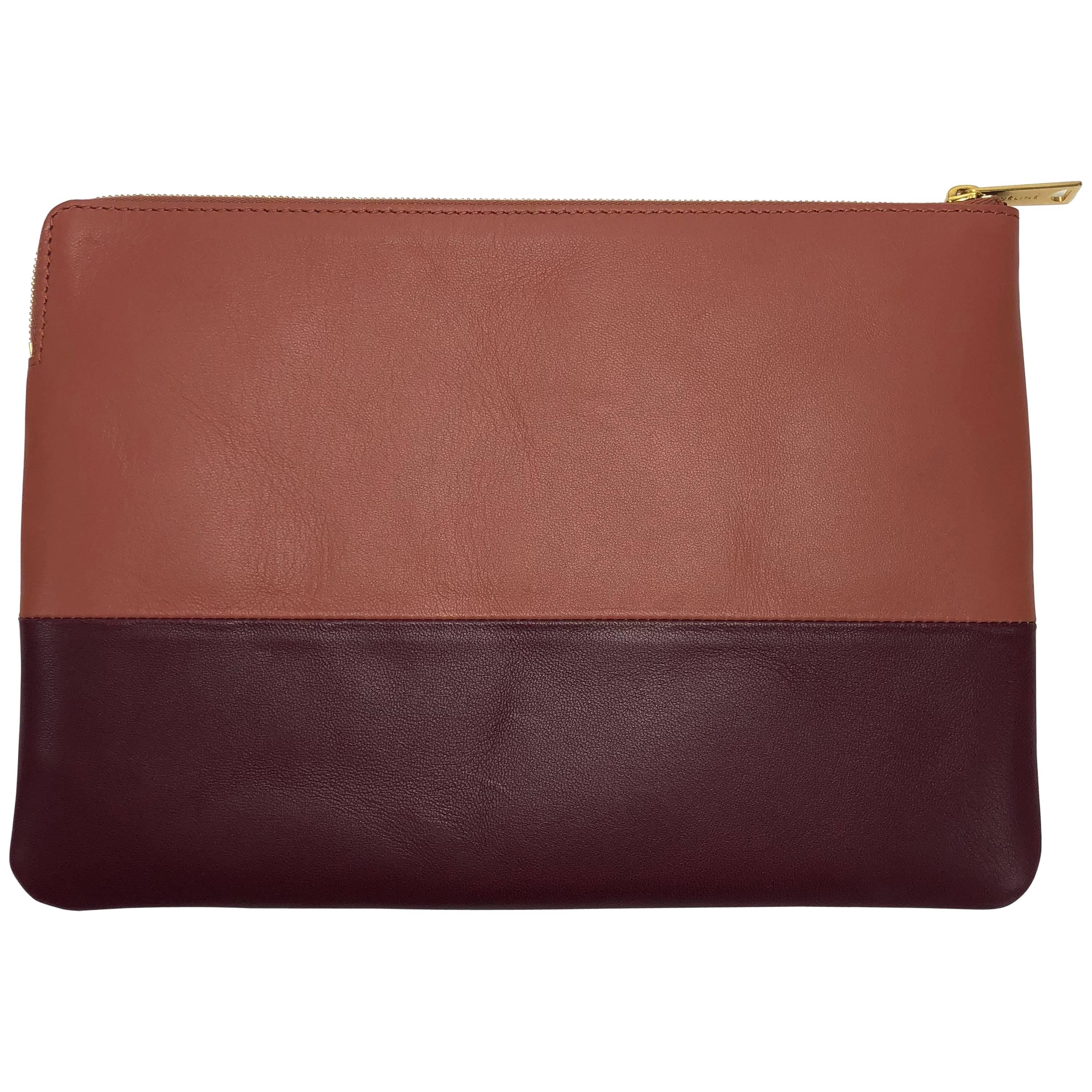 Celine Contrasting Leather Pouch with Gold Hardware For Sale