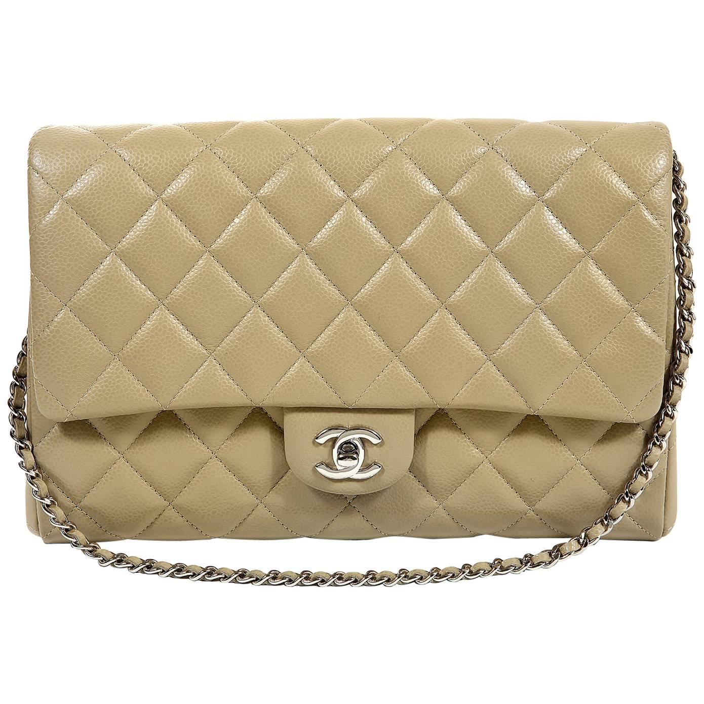 Chanel Etoupe Caviar Classic Clutch Shoulder Bag
