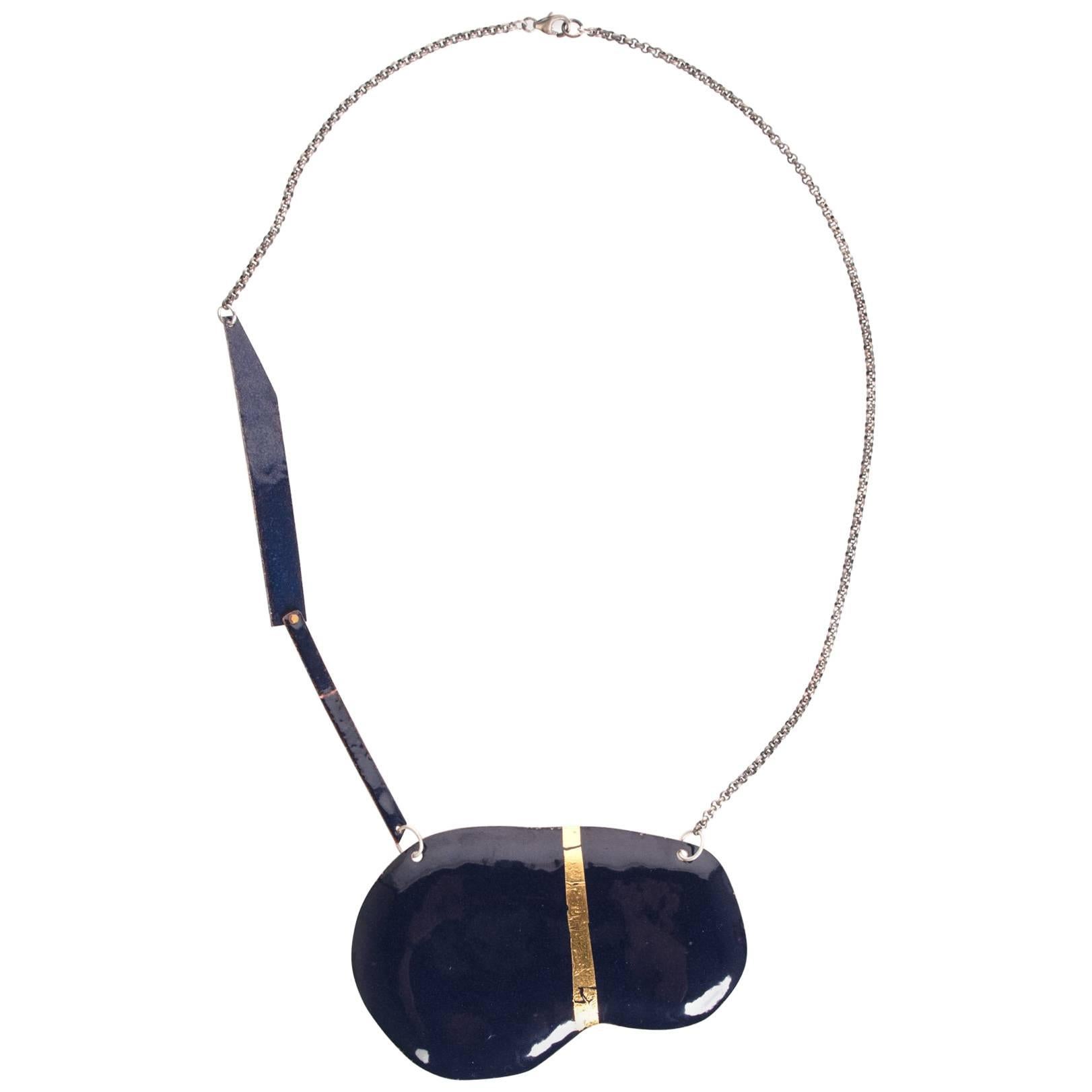 Michel McNabb für Basha Halskette, Mitternachtsblau Bohnen-Emaille Silber im Angebot