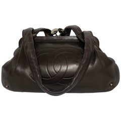 Chanel Lambskin Bee Frame Shoulder Bag with Kissing Lock in Chocolate Brown