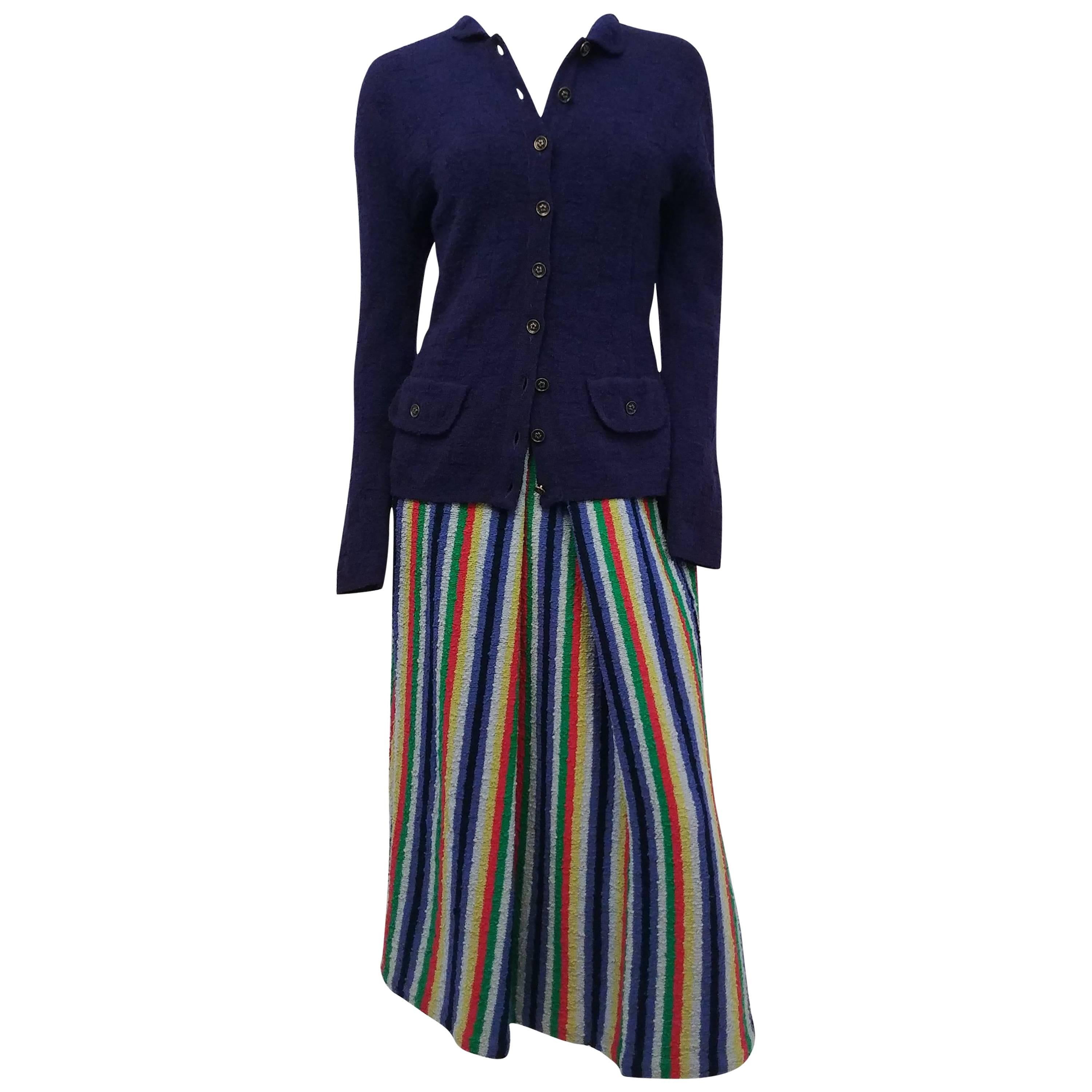 1940s Knit Multicolor Stripe Sweater & Skirt Set 