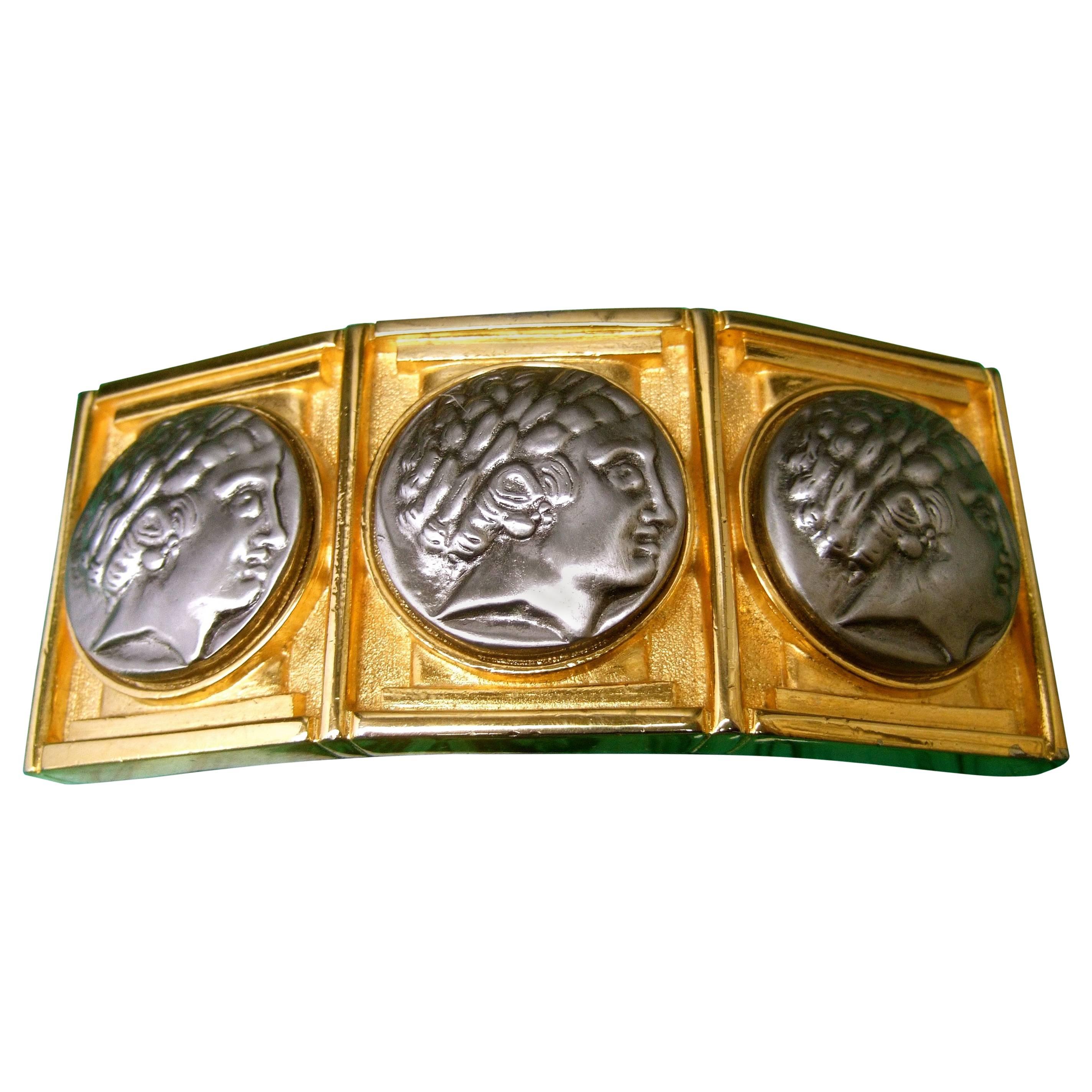 Alexis Kirk Massive Gilt Metal Roman Medallion Belt Buckle circa 1980s