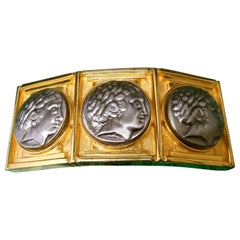 Vintage Alexis Kirk Massive Gilt Metal Roman Medallion Belt Buckle circa 1980s