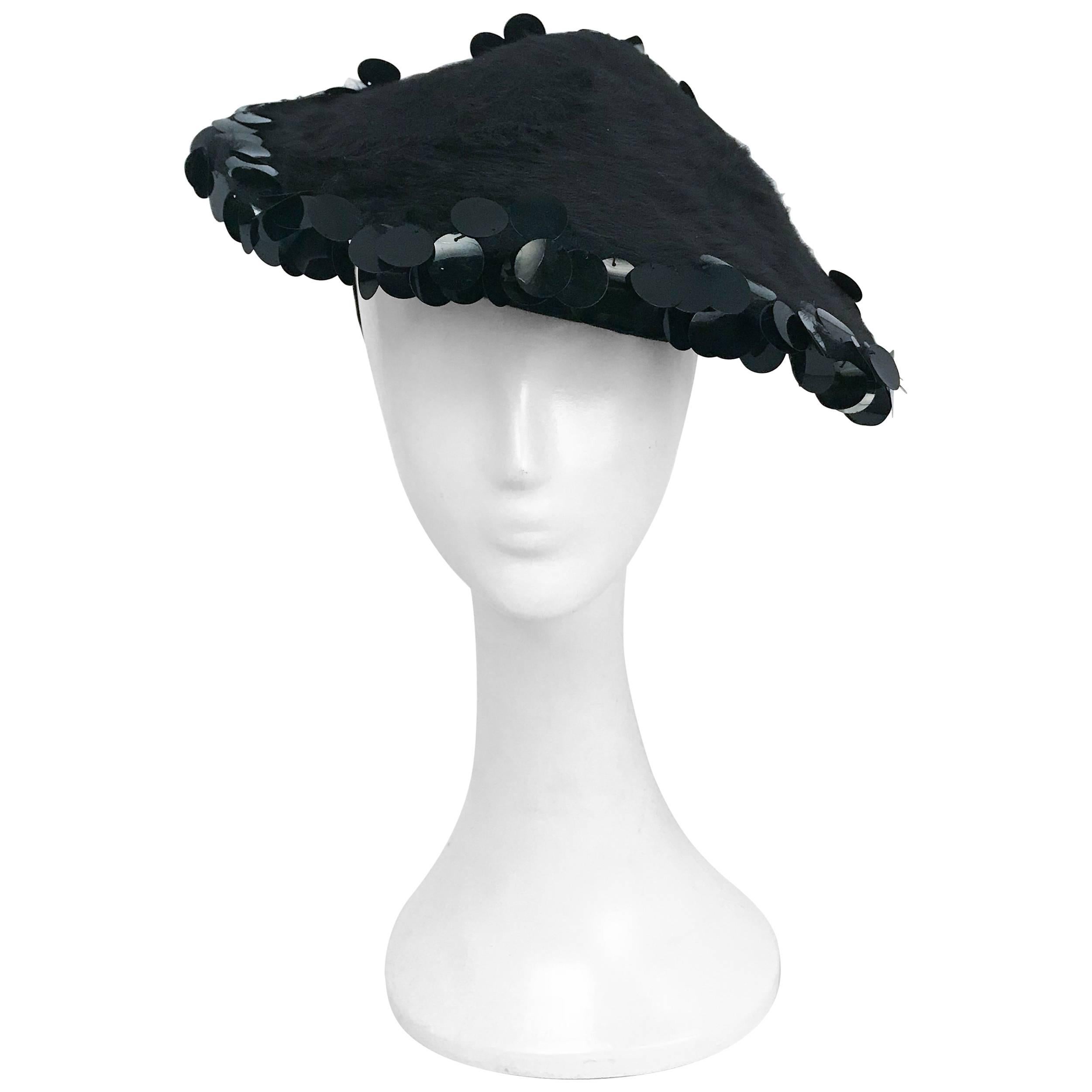 1950s Black Beaver and Sequin Hat