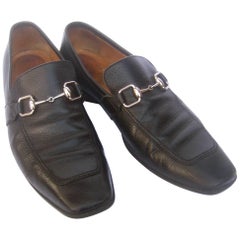 Retro Gucci Men's Black Leather Silver Snaffle Bit Shoes circa 1990s