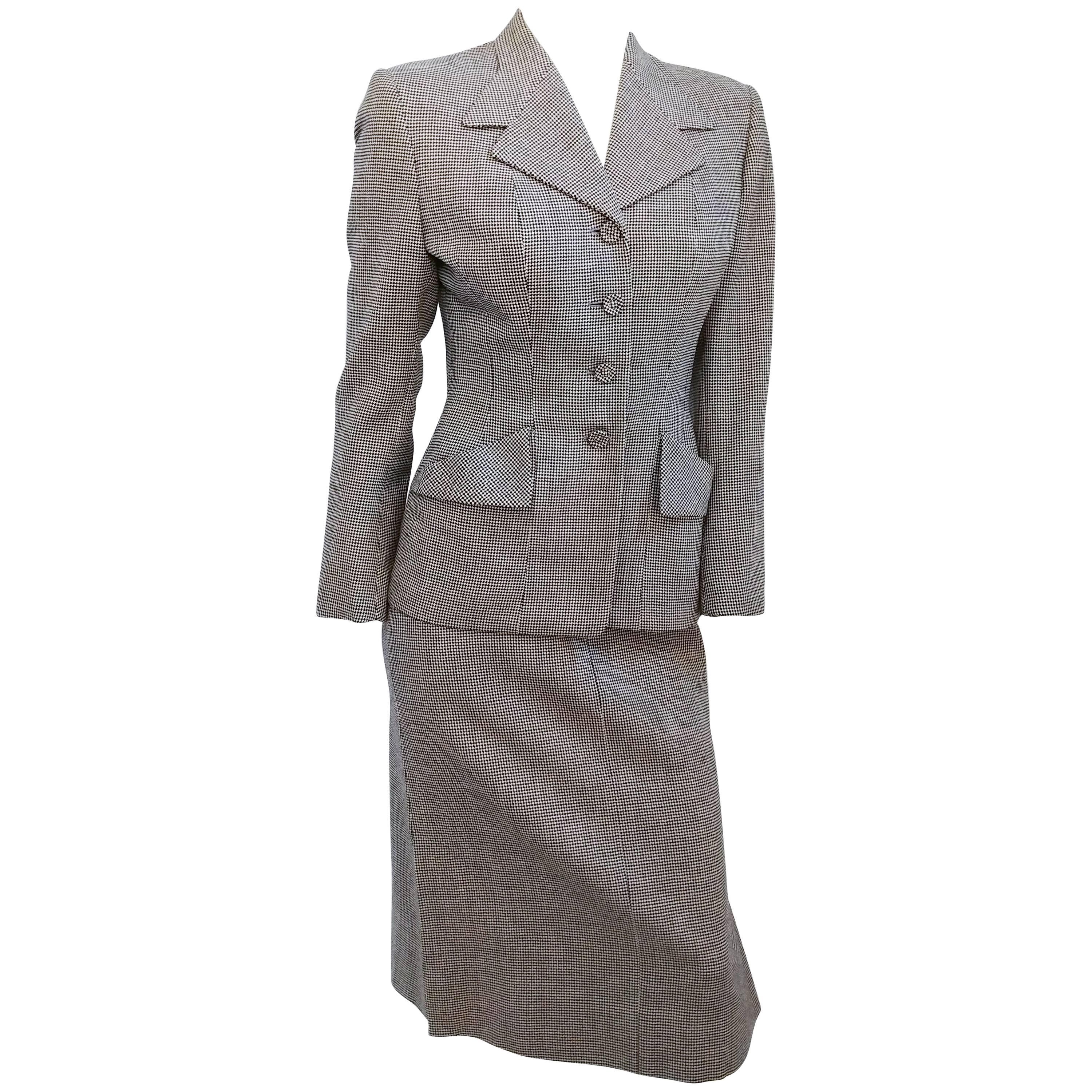 Black and White Houndstooth Suit Set, 1940s  For Sale