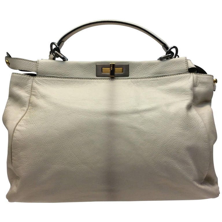 Fendi White Leather Large Peekaboo Bag w Pink Python Lining rt. $5,620