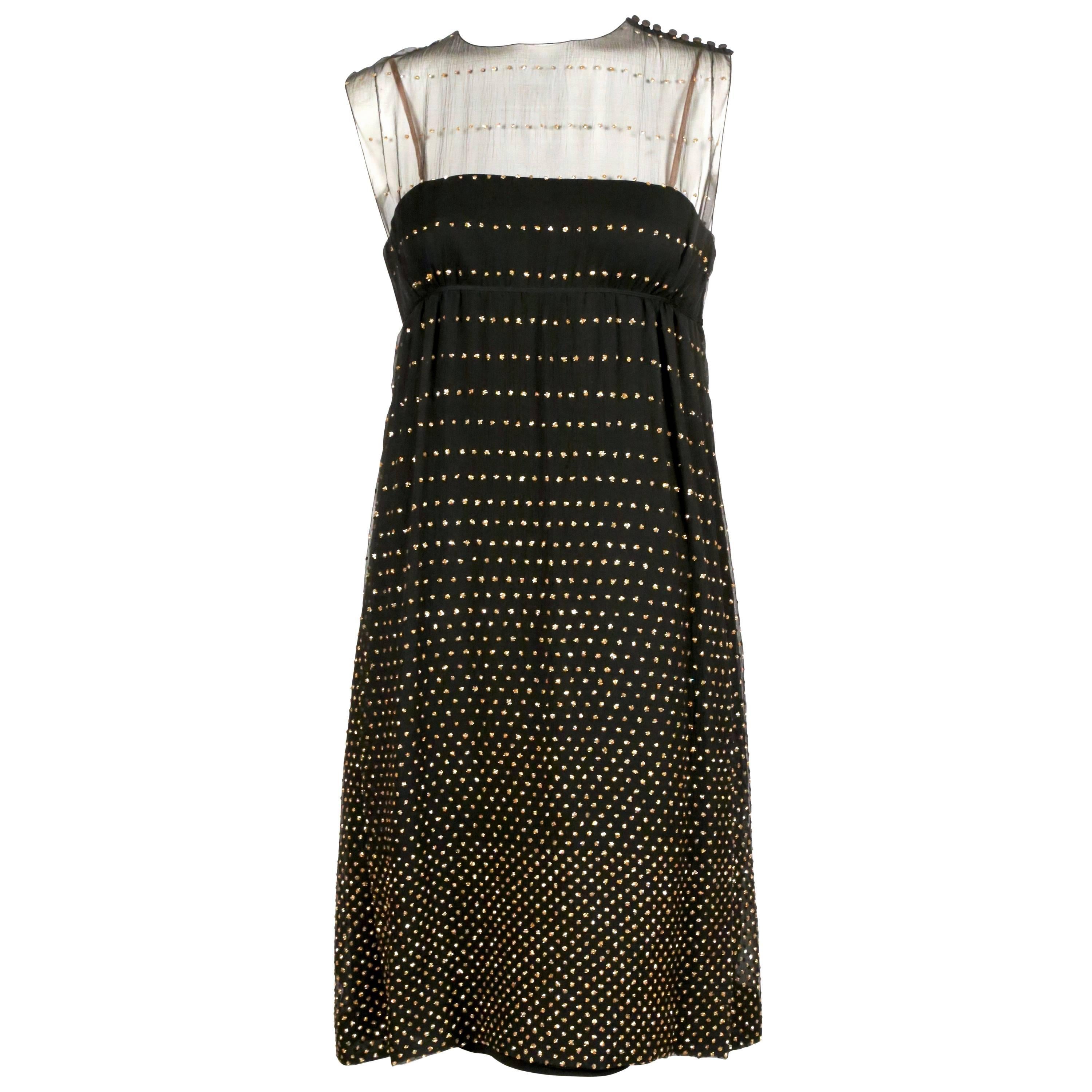 1960's PAULINE TRIGERE black silk dress with glitter accents