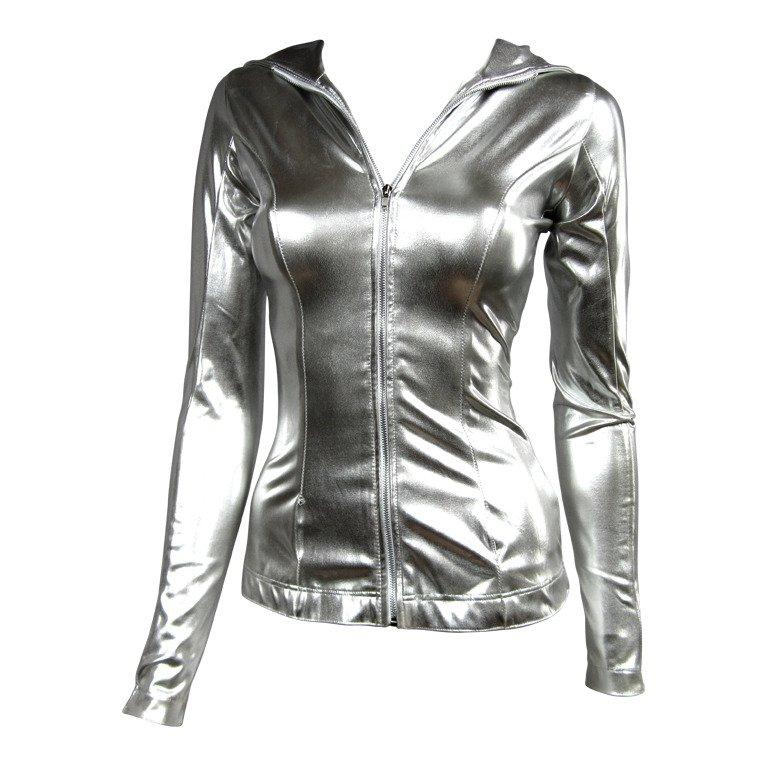 1980s Norma Kamali Silver Metallic Hoodie Jacket 