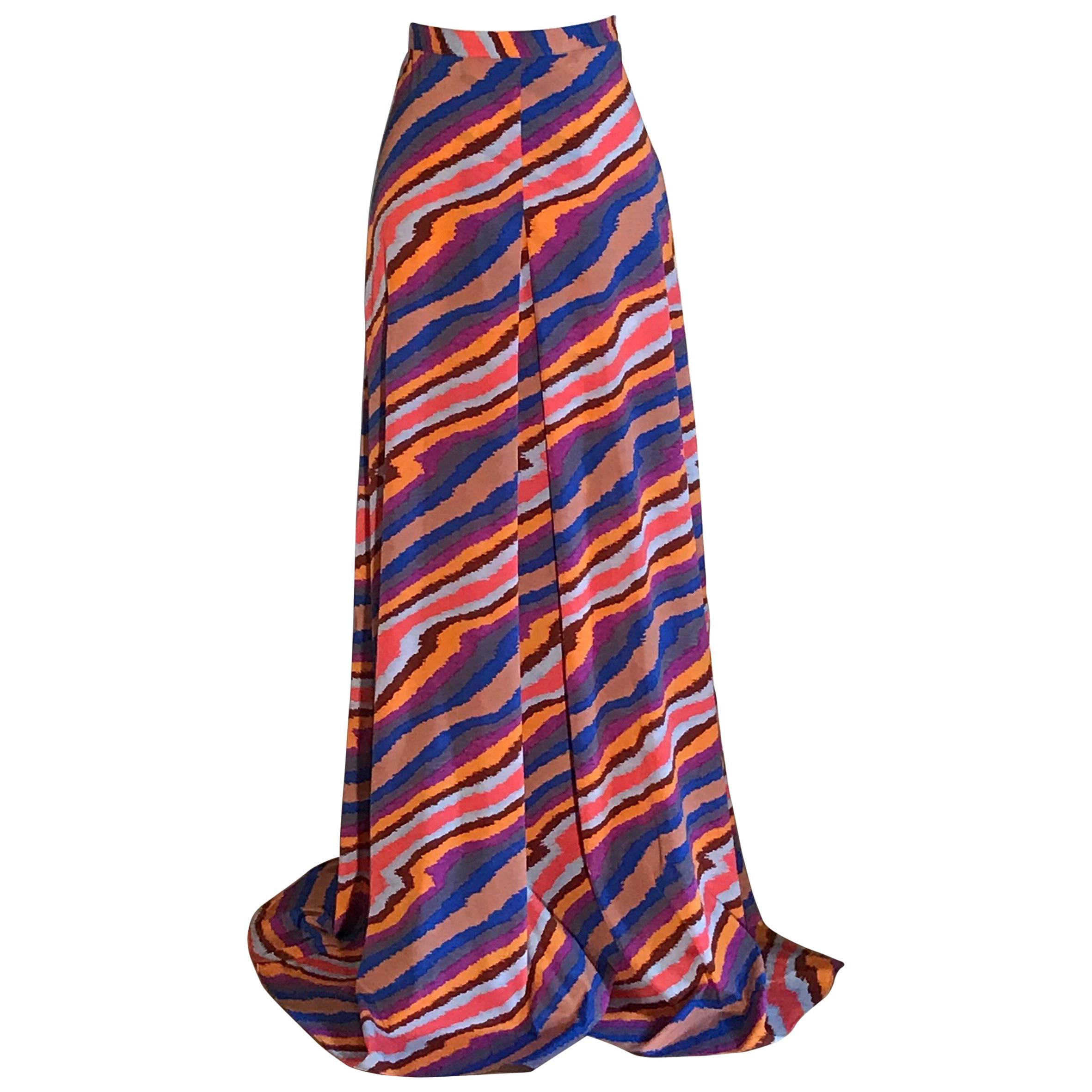 Missoni - Jupe longue en soie légère multicolore à rayures abstraites et à rayures, état neuf en vente