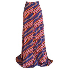Missoni - Jupe longue en soie légère multicolore à rayures abstraites et à rayures, état neuf