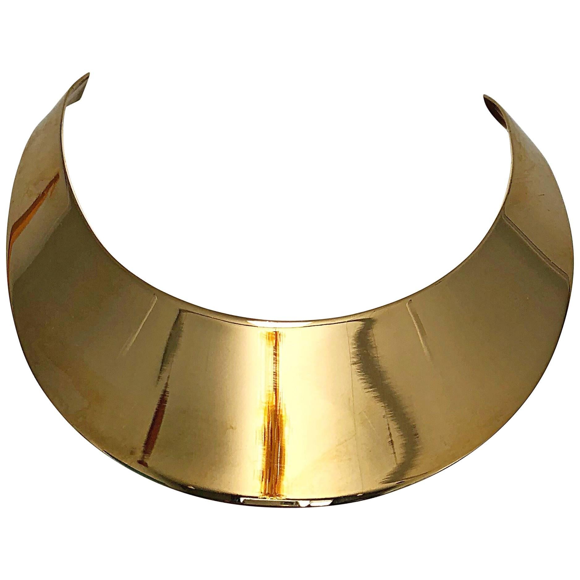 Vintage R.J Graziano Gold Striking Space Age Bold 80s Bib Collar Choker Necklace