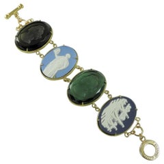 Bronze and engraved Murano glass bracelet with vintage Wedgwood inserts