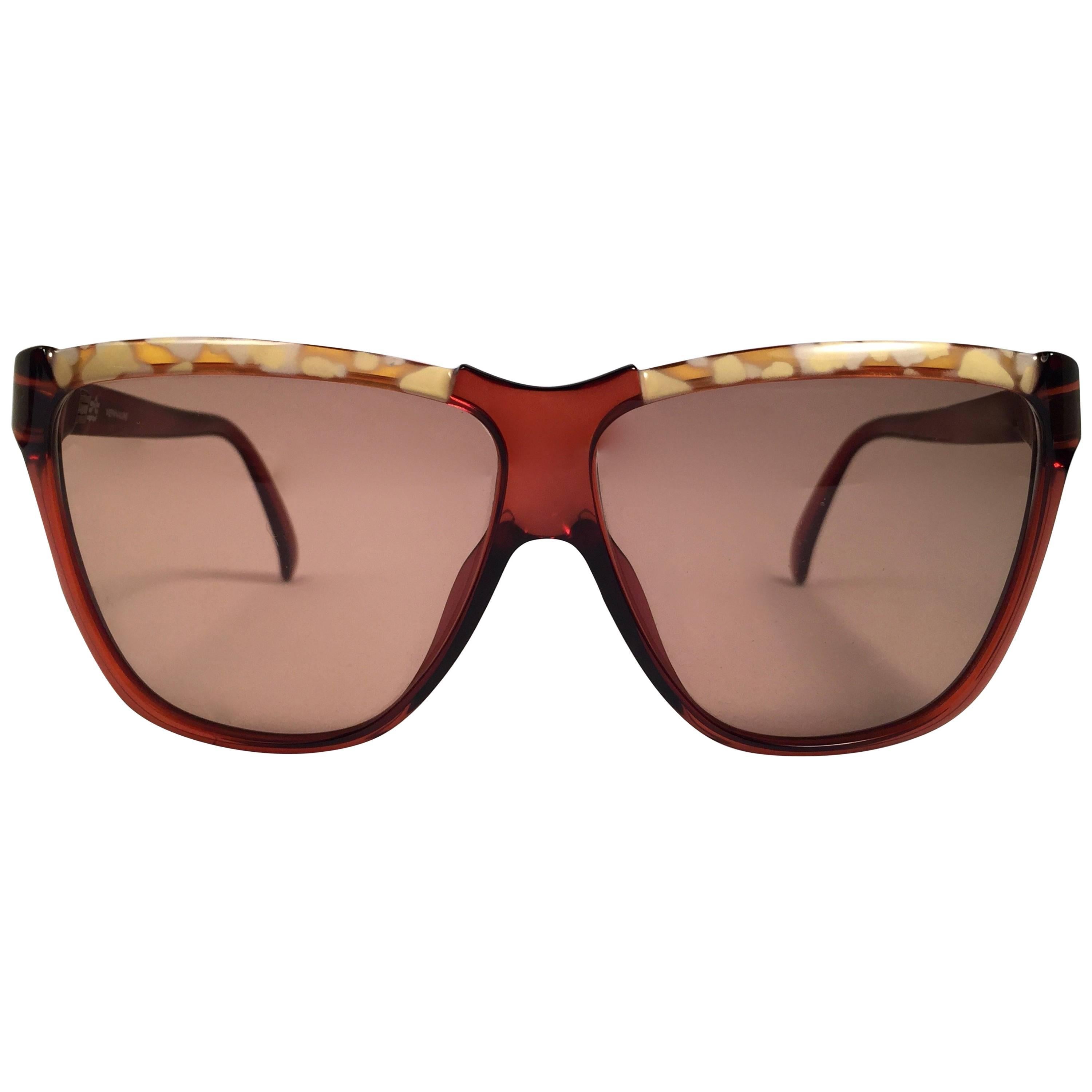 New Vintage Viennaline Brown Translucent Oversized Sunglasses Germany 1980
