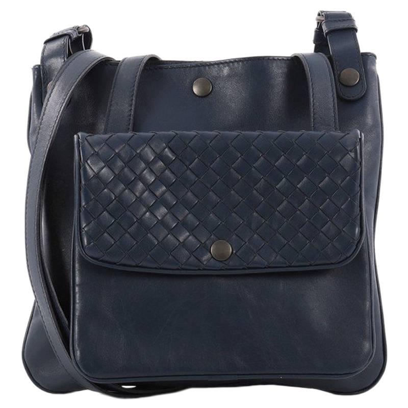 Bottega Veneta Front Pocket Messenger Bag Leather with Intrecciato Detail Small