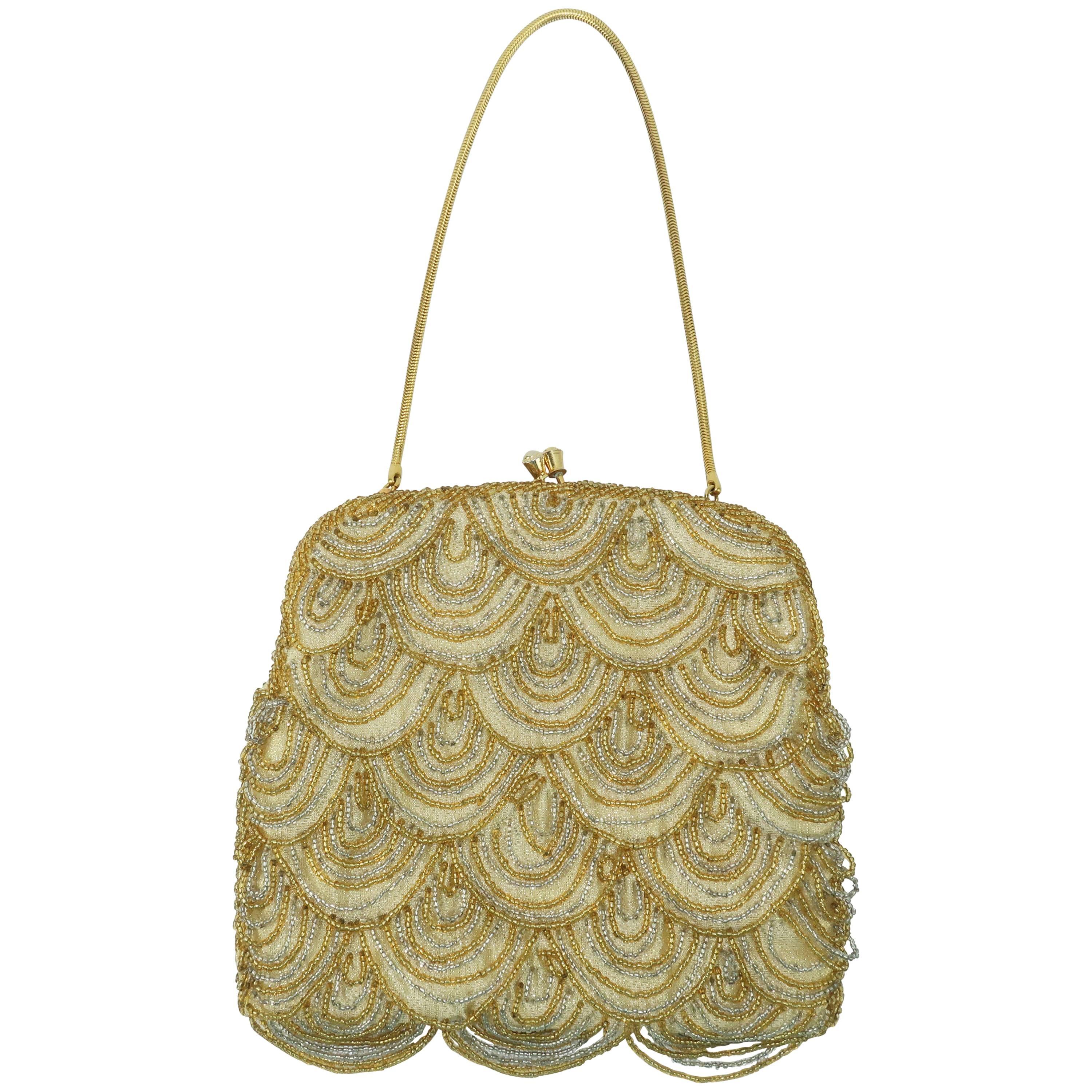 C.1960 Walborg Art Deco Style Gold Beaded Handbag