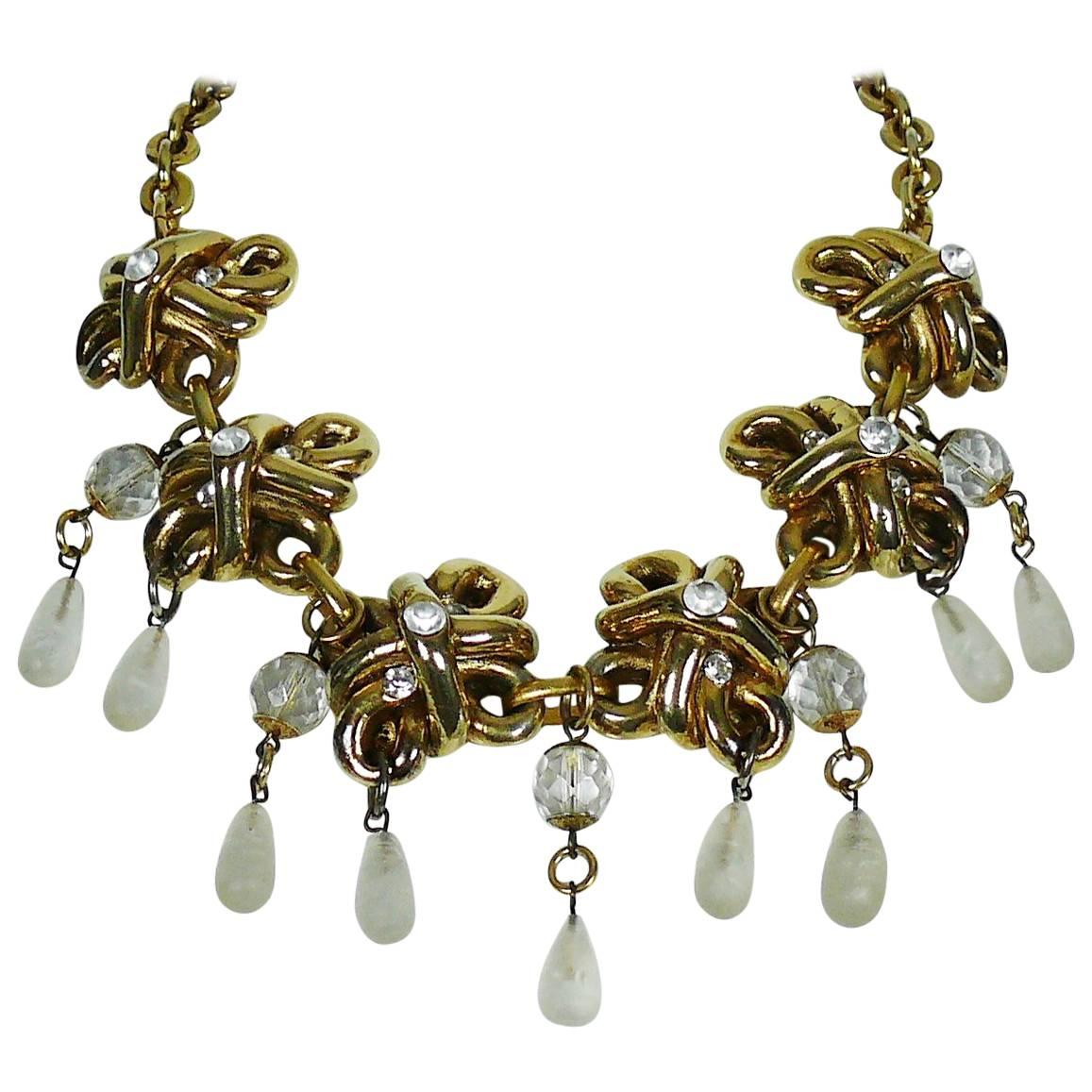 Claire Deve Vintage Gold Tone Jewelled Necklace with Glass Drops For Sale