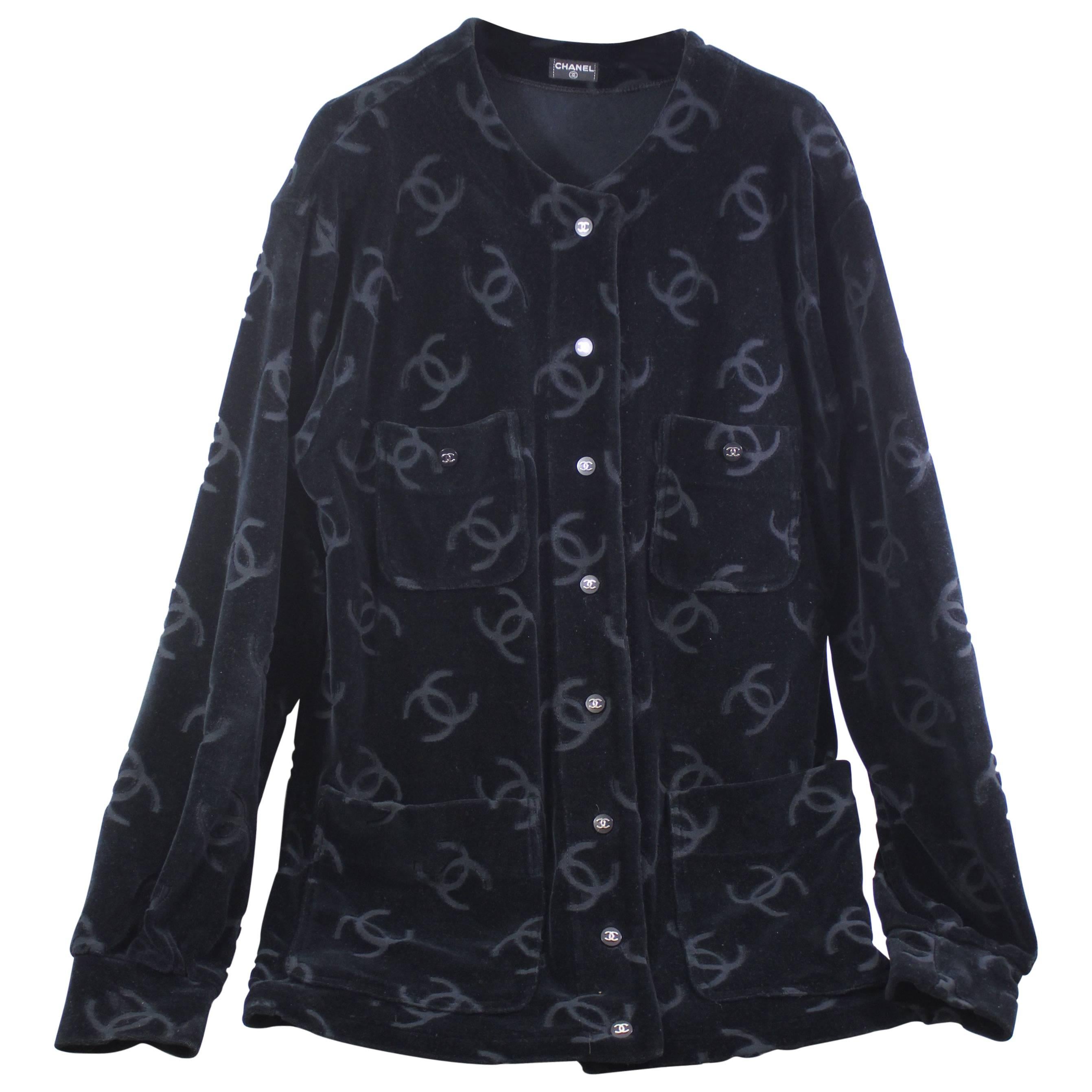 Iconic Chanel 1996 Velvet Jacket and Trouser in Black Velvet. Size 40 & 42