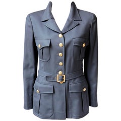 Chanel Gabardine Military Style Jacket with 16 Gold Buttons