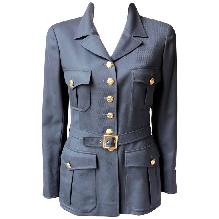Chanel Gabardine Military Style Jacket with 16 Gold Buttons at 1stDibs