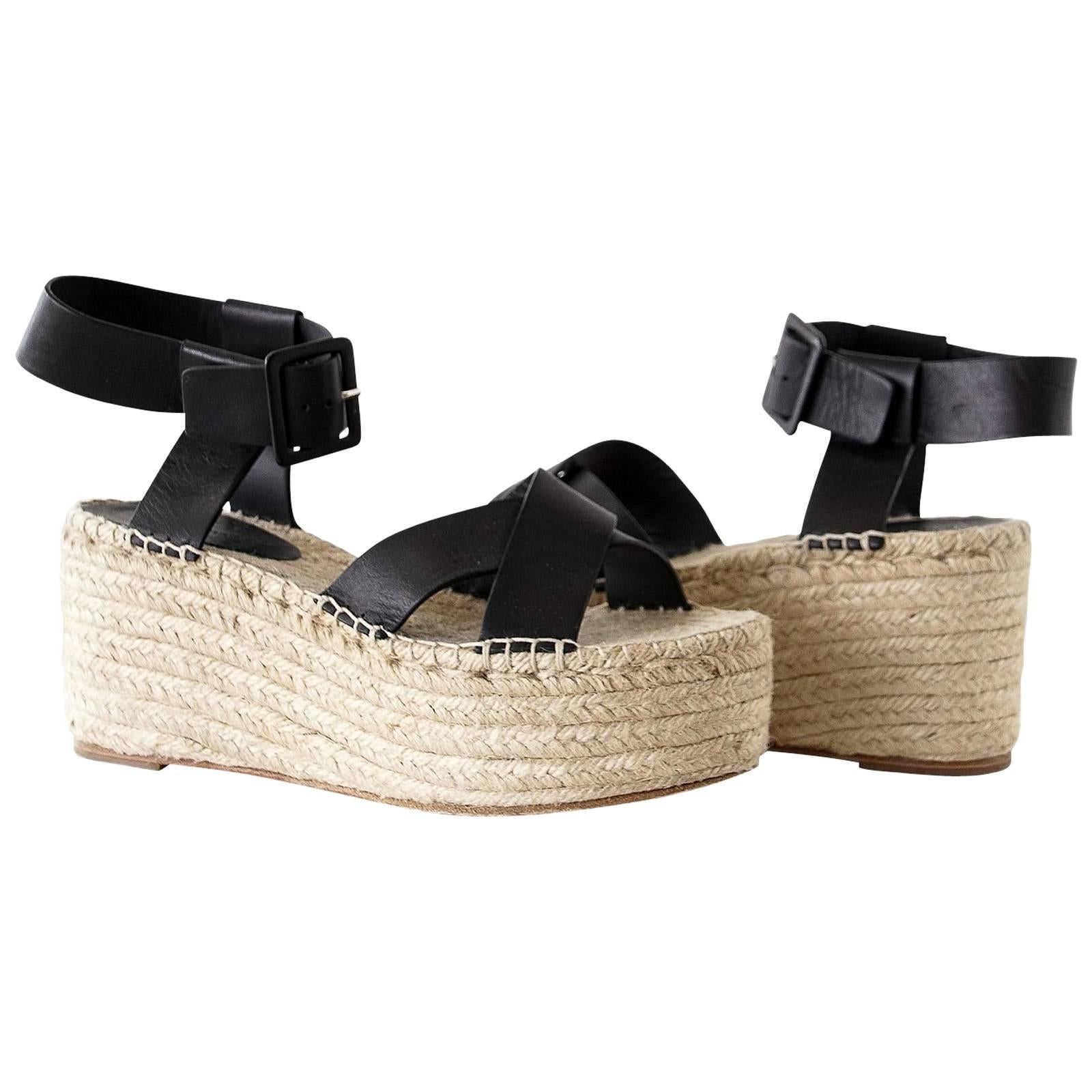 Celine Shoe Wedge Black Ankle Strap Platform Sandal 39 / 9 For Sale at  1stDibs | celine wedge sandals, celine platform sandals, platform sandal  with ankle strap