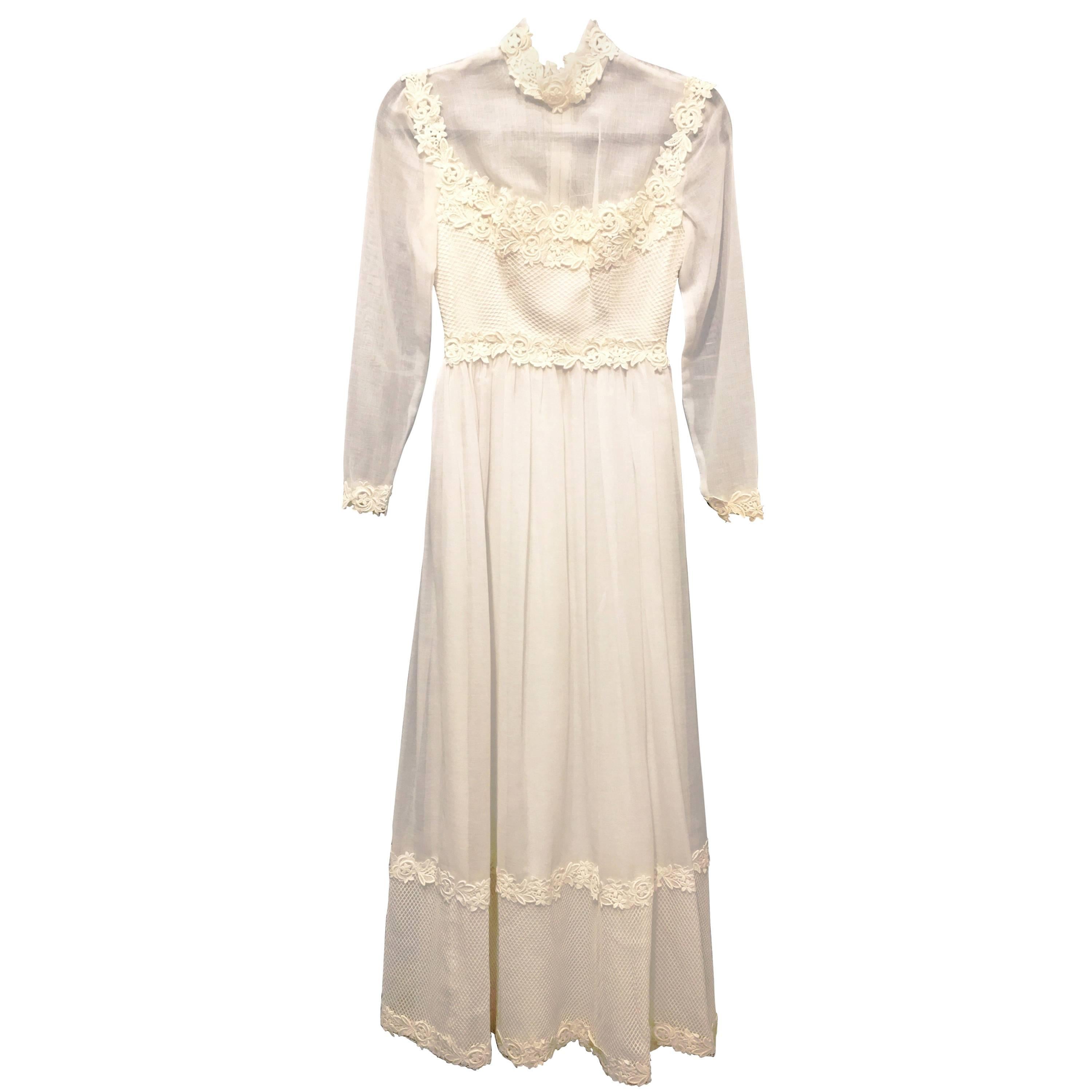 House of Bianchi Floral Wedding Dress, 1970s  For Sale