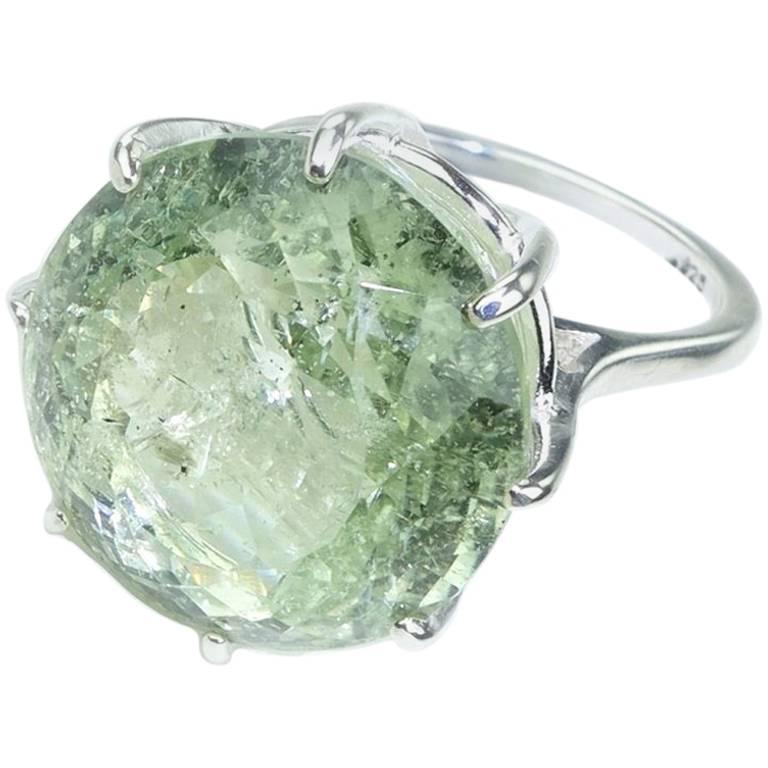 Sparkling Green Beryl in Sterling Ring For Sale at 1stdibs
